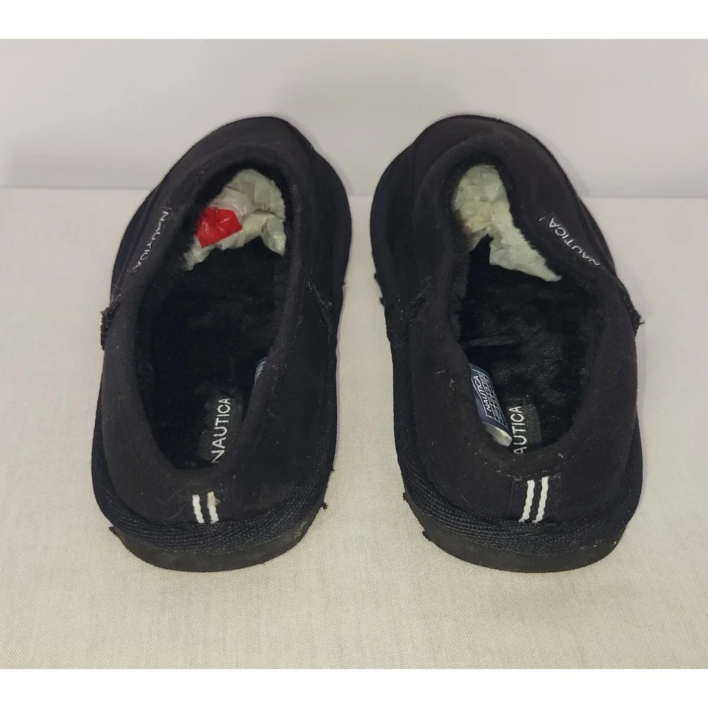 Nautica Kids Black Faux Fur Lined‎ Slip On Moccasin Slippers